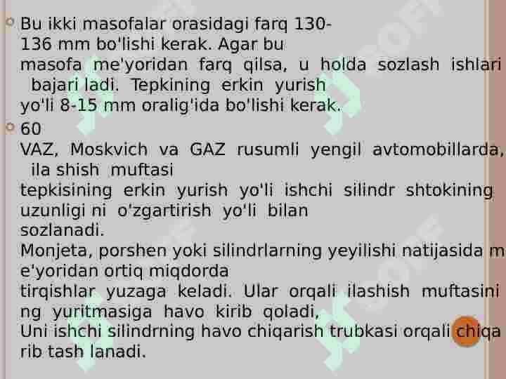 Transmissiya agregatlarning asosiy nosozliklari va ularning alomatlari txk va t ishlari texnologiyasi 5