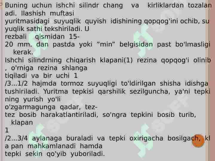 Transmissiya agregatlarning asosiy nosozliklari va ularning alomatlari txk va t ishlari texnologiyasi 6