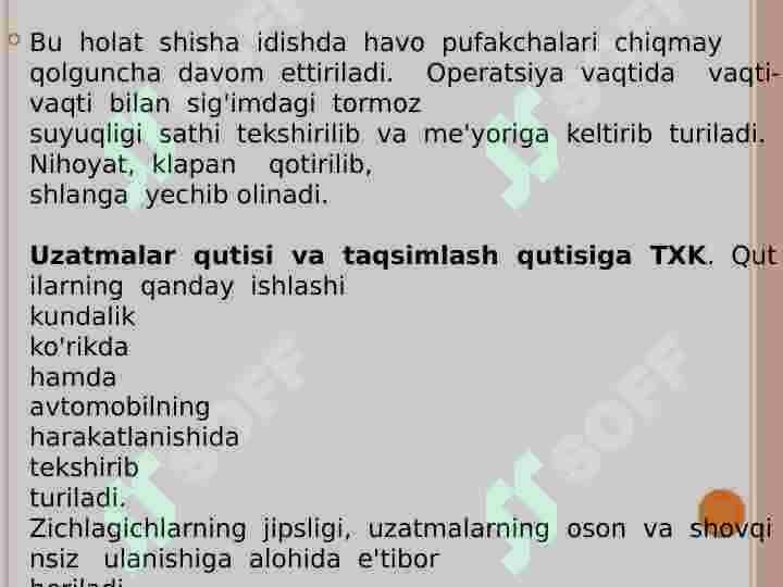 Transmissiya agregatlarning asosiy nosozliklari va ularning alomatlari txk va t ishlari texnologiyasi 7