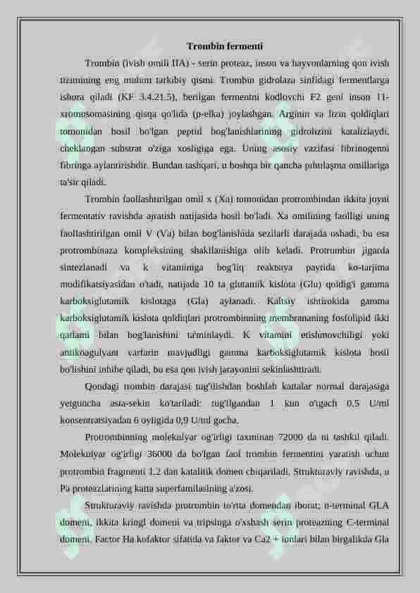 Trombin fermenti va uning tibbiyotdagi ahamiyati 2