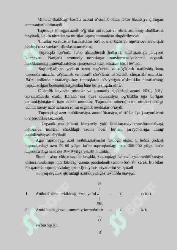 Tuproq mineral elementlar manbai. Tuproq eritmasi, uning tarkibi va mineral elementlarning yutilish mexanizmi 3