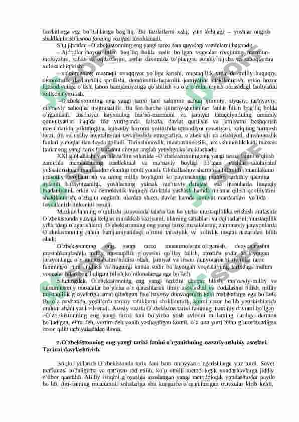 O`zbekistonning eng yangi tarixi fanining predmeti, maqsadi va vazifalari. 3