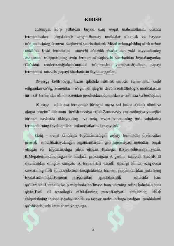 Ureaza fermentining oziq-ovqat sanoatida qo’llanilishi 2