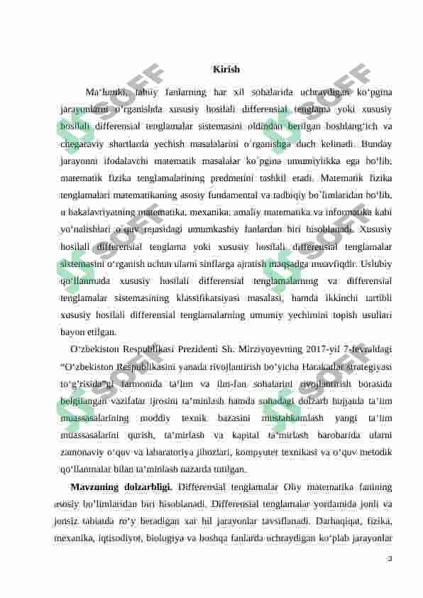 IKKINCHI  TARTIBLI XUSUSIY HOSILALI DIFFERENSIAL TENGLAMALARNING KLASSIFIKATSIYASI VA UNI KANONIK KO‘RINISHGA KELTIRISH MASALALARI 3