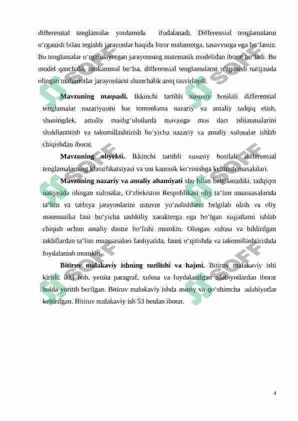 IKKINCHI  TARTIBLI XUSUSIY HOSILALI DIFFERENSIAL TENGLAMALARNING KLASSIFIKATSIYASI VA UNI KANONIK KO‘RINISHGA KELTIRISH MASALALARI 4