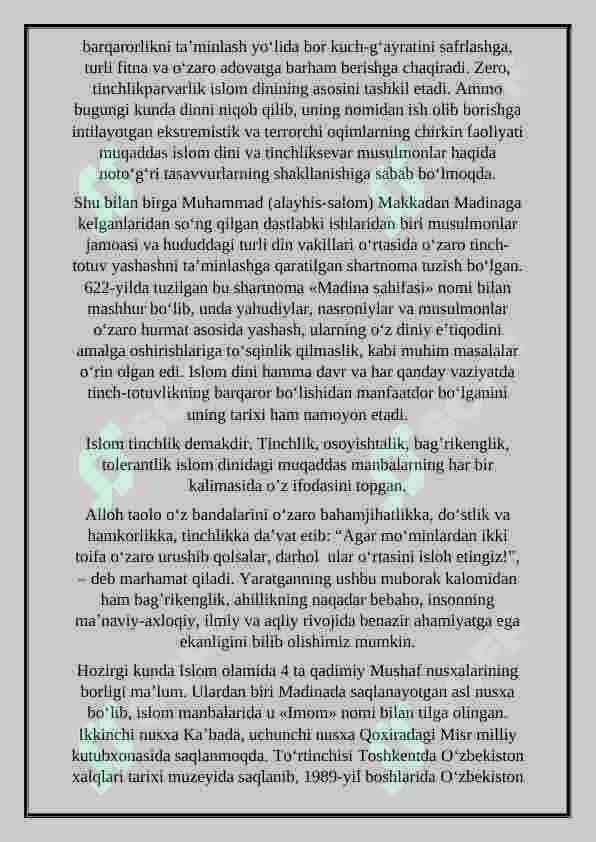Qur'ondagi ezgulik, tinchlik, birodarlik, mehr-muhabbat g'oyalari 3