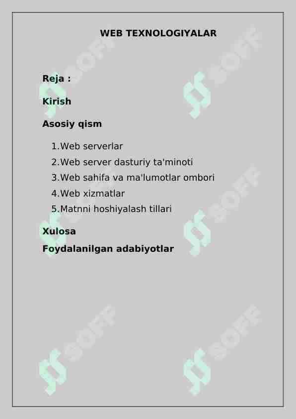 WEB TEXNOLOGIYALAR 1