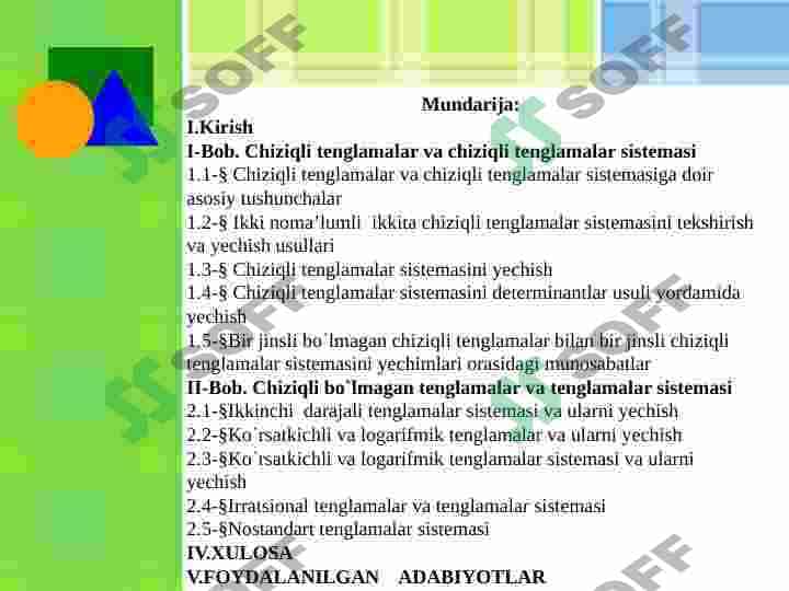 Algebraik tenglamalar sistemasi va ularni yechishni  elementar usullari Taqdimot 2