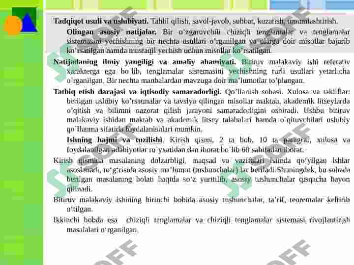 Algebraik tenglamalar sistemasi va ularni yechishni  elementar usullari Taqdimot 4