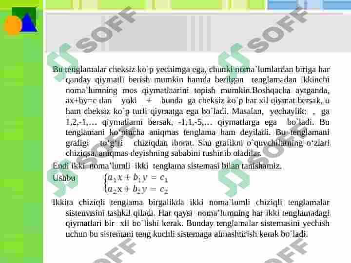 Algebraik tenglamalar sistemasi va ularni yechishni  elementar usullari Taqdimot 6