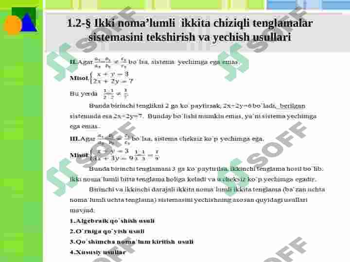 Algebraik tenglamalar sistemasi va ularni yechishni  elementar usullari Taqdimot 7