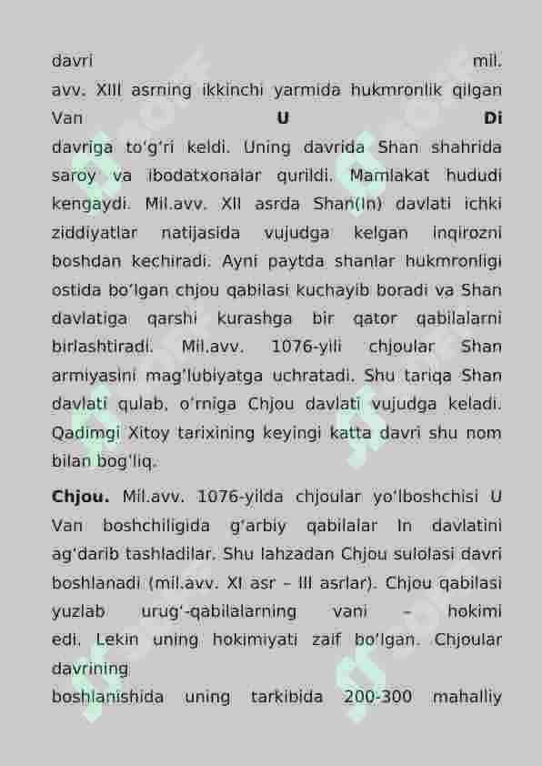 Shan va Chjou davlatlari. Xitoy sivilizatsiyasi 8