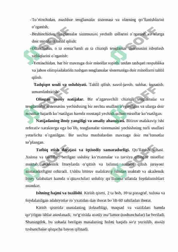 Algebraik tenglamalar sistemasi va ularni yechishni  elementar usullari 5