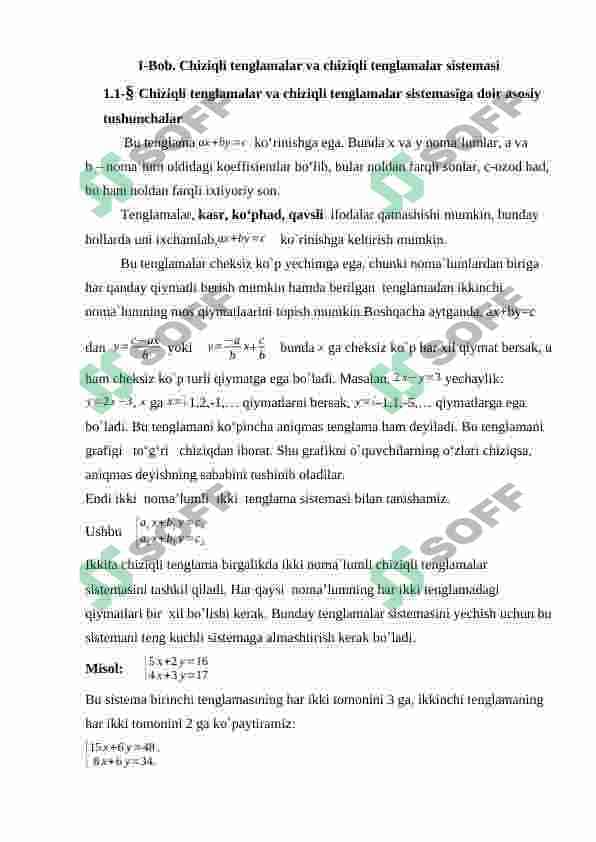 Algebraik tenglamalar sistemasi va ularni yechishni  elementar usullari 7