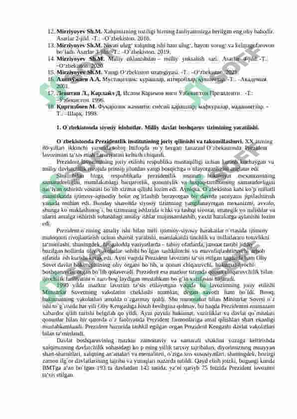 O`ZBEKISTONDA HUQUQIY SIYOSIY ISLOHOTLARNING AMALGA OSHIRILISHI, DEMOKRATIK JAMIYATNI SHAKLLANTIRISH YO`LIDAGI ISLOHOTLAR. 2