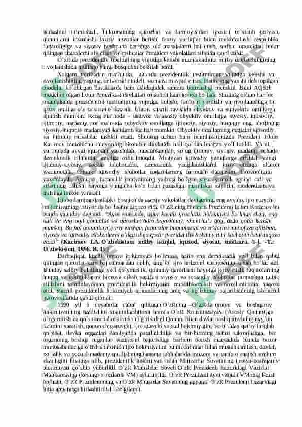 O`ZBEKISTONDA HUQUQIY SIYOSIY ISLOHOTLARNING AMALGA OSHIRILISHI, DEMOKRATIK JAMIYATNI SHAKLLANTIRISH YO`LIDAGI ISLOHOTLAR. 5