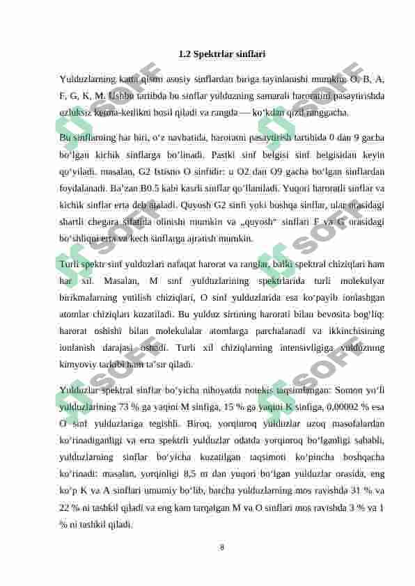 Yulduzlar spektori. Fizika 7