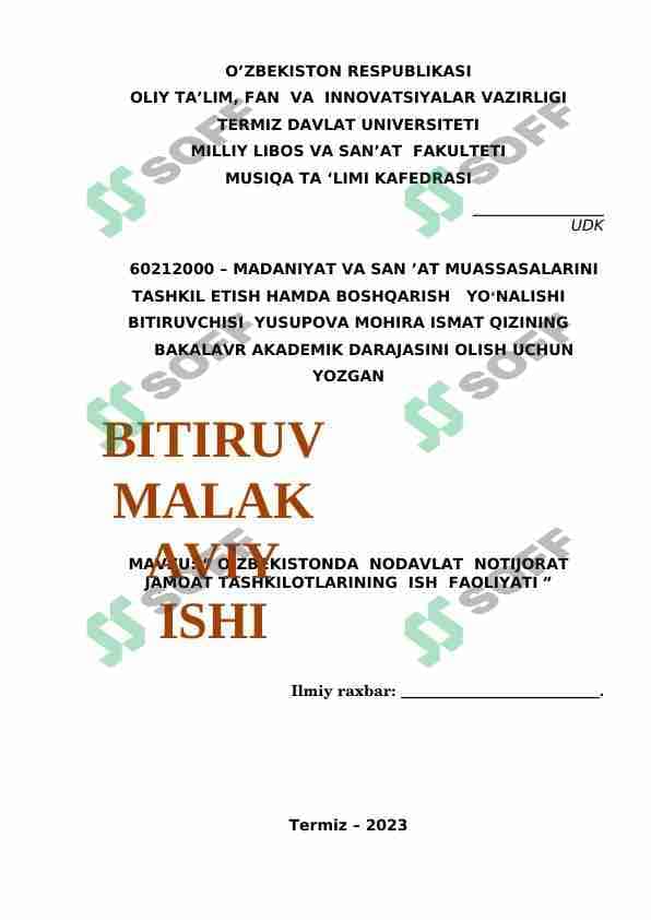 O’ZBEKISTONDA NODAVLAT NOTIJORAT JAMOAT TASHKILOTLARINING ISH FAOLIYATI