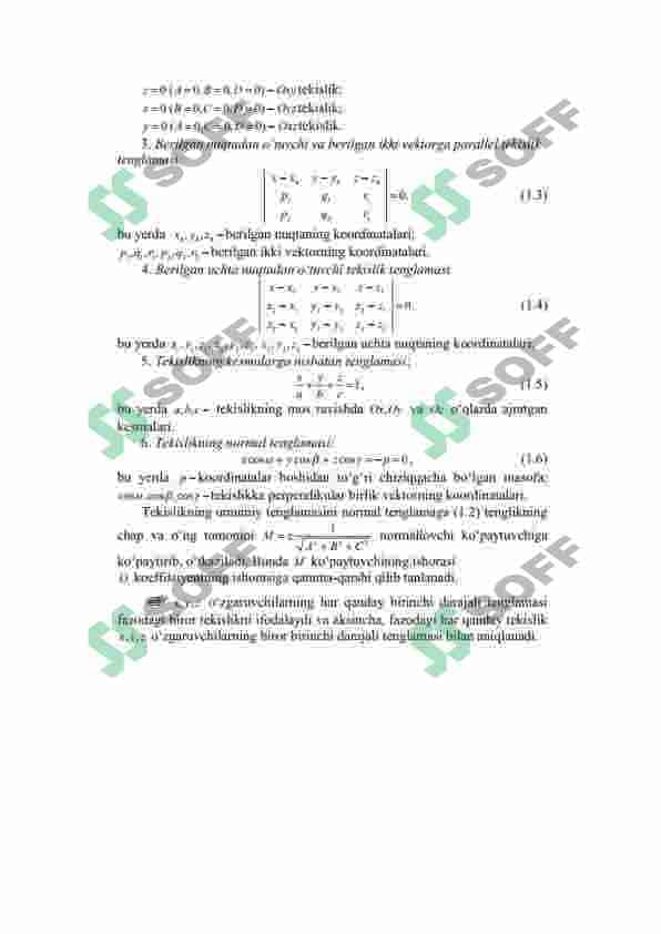 FAZODA TEKISLIKLAR TENGLAMASI. FAZODA TO’G’RI CHIZIQ VA TEKISLIK TENGLAMALARI HAQIDA TUSHUNCHA. TEKISLIKLAR ORASIDAGI BURCHAK. FAZODAGI TO’G’RI CHIZIQLAR ORASIDAGI BURCHAK. 2