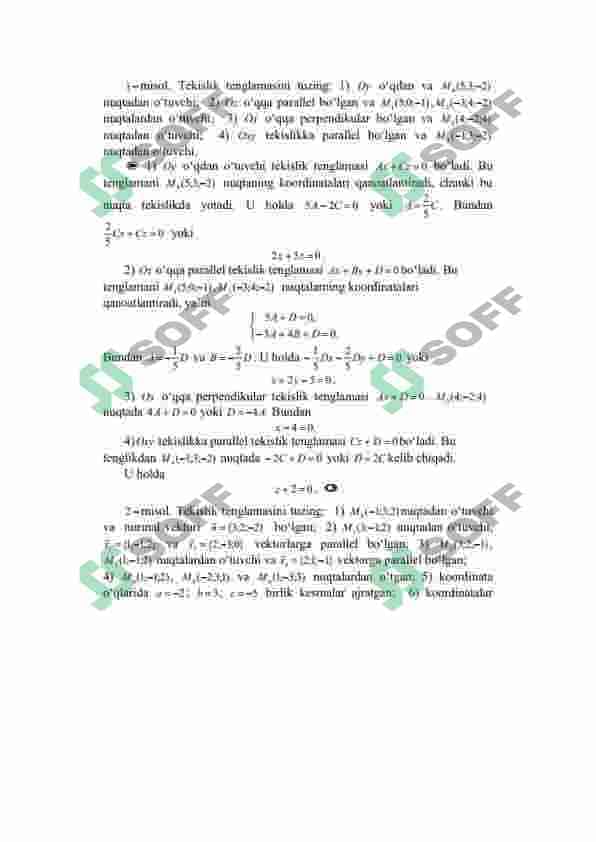 FAZODA TEKISLIKLAR TENGLAMASI. FAZODA TO’G’RI CHIZIQ VA TEKISLIK TENGLAMALARI HAQIDA TUSHUNCHA. TEKISLIKLAR ORASIDAGI BURCHAK. FAZODAGI TO’G’RI CHIZIQLAR ORASIDAGI BURCHAK. 3