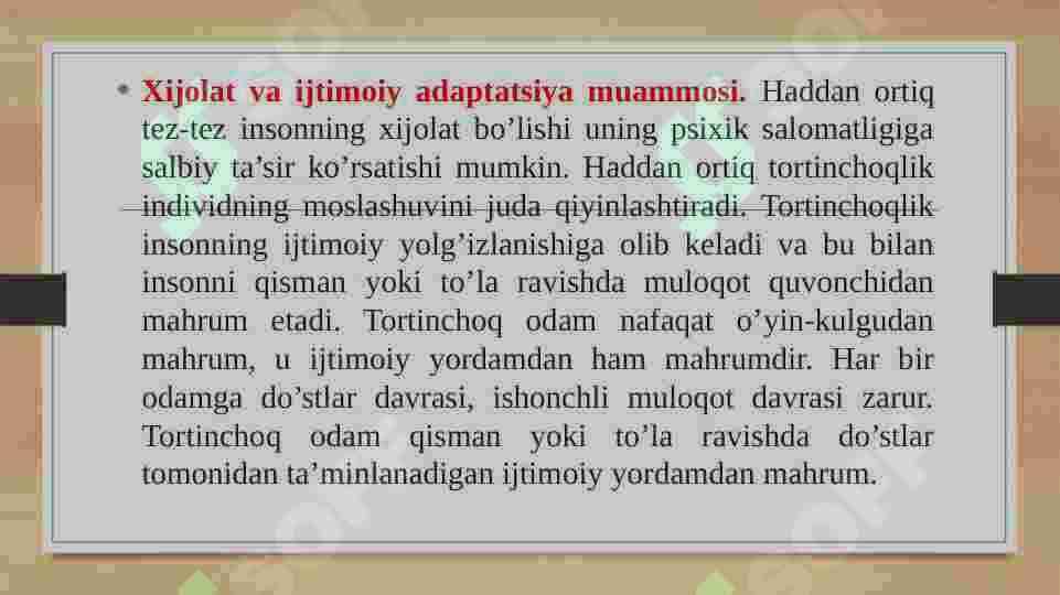 HIJOLAT, UYAT VA AYBDORLIK HISLARI 6