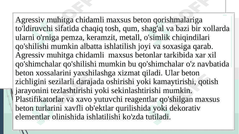 Agressiv, kimyoviy va biologik  xossalariga chidamli bo’lgan monolit va yig’ma temir beton konstruksiyalari 4