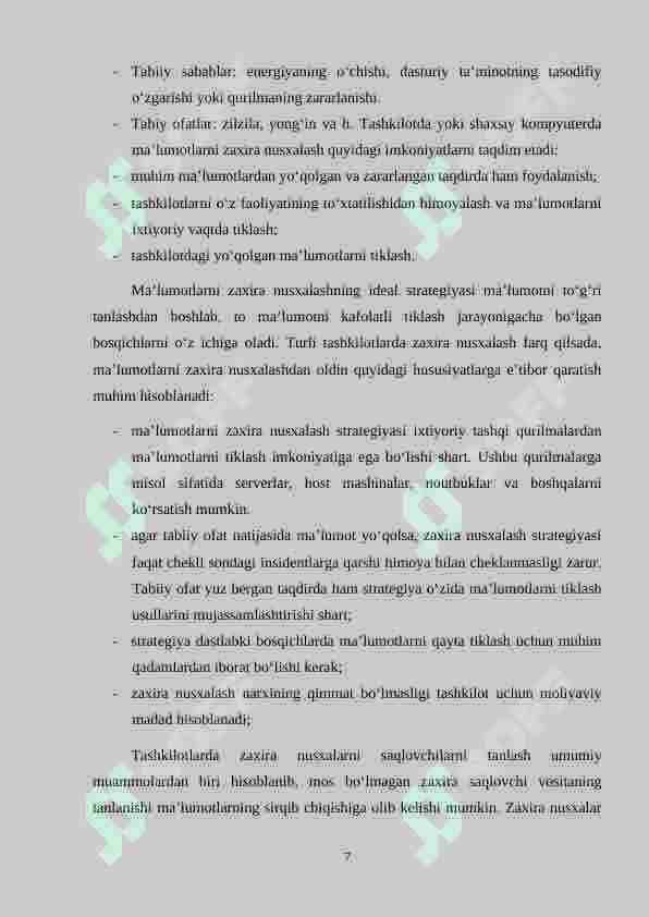 Axborotni foydalanuvchanligini ta’minlashda antivirus, IDS, IPS, TE vositalarining o‘rni. 7