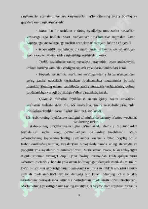 Axborotni foydalanuvchanligini ta’minlashda antivirus, IDS, IPS, TE vositalarining o‘rni. 8