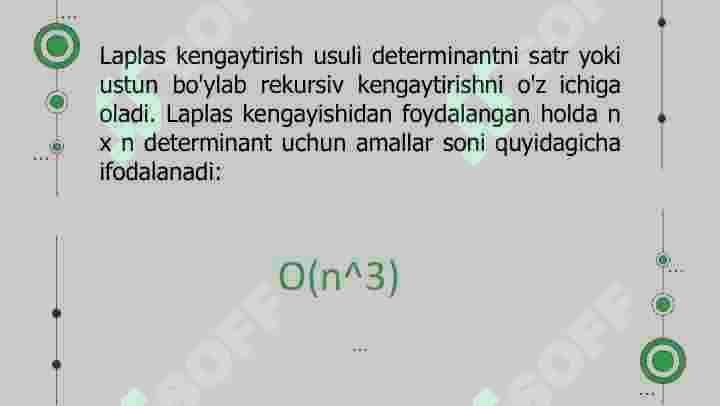 Determinantlarni  hisoblash uchun  bajariladigan amallar  sonini baholash 7