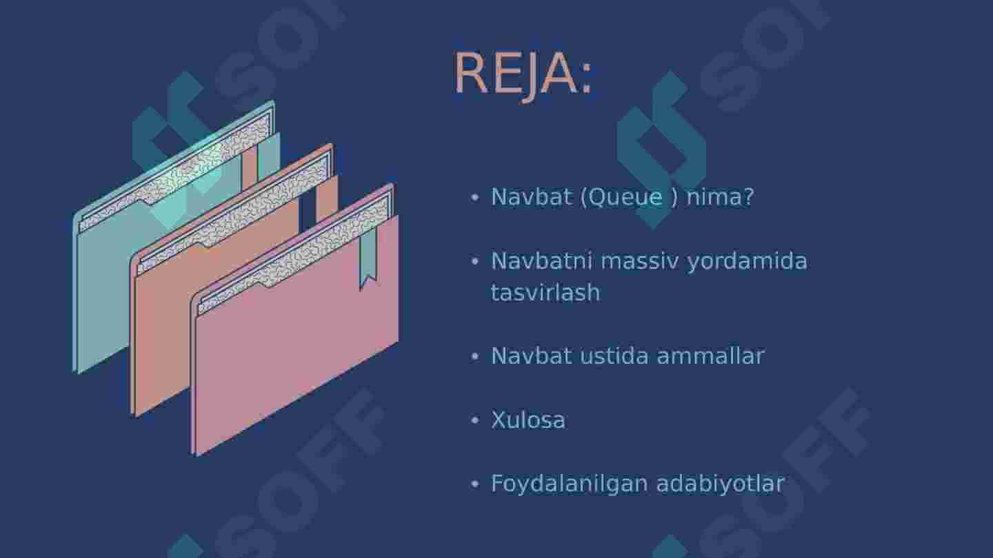 Navbat(Queue) turlari va navbatni massiv yordamida tasvirlash 2