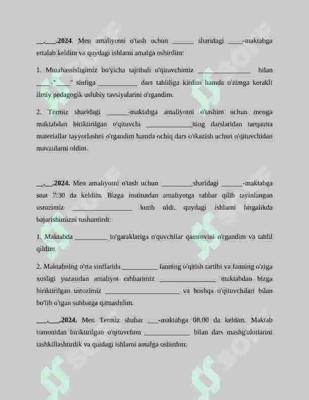 Pedagoglar uchun amaliyot (maktab) hisoboti 2