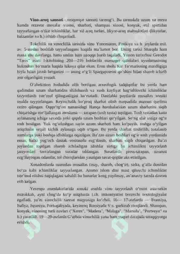 vinochilik texnalogiyasi, bijg'ish mahsulotlari va alkagolsiz ichimliklar texnologiyasi yonalishi talabalari uchun amaliyot hisoboti 2