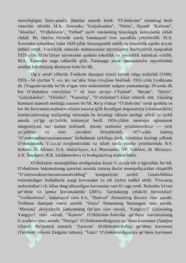 vinochilik texnalogiyasi, bijg'ish mahsulotlari va alkagolsiz ichimliklar texnologiyasi yonalishi talabalari uchun amaliyot hisoboti 4