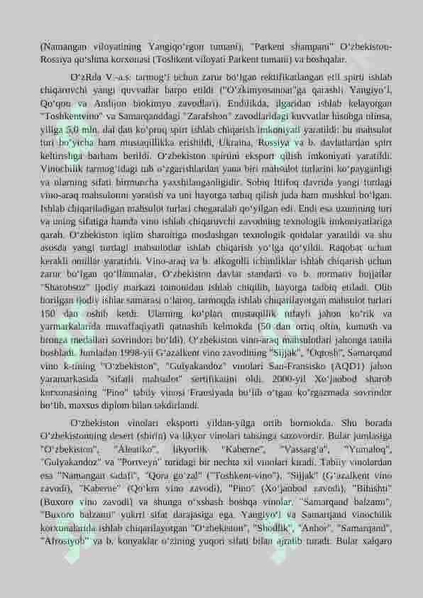 vinochilik texnalogiyasi, bijg'ish mahsulotlari va alkagolsiz ichimliklar texnologiyasi yonalishi talabalari uchun amaliyot hisoboti 5