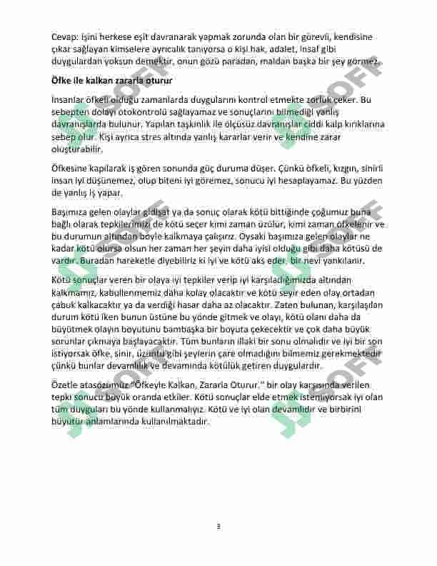 Milli sertifika sınavına hazırlık için tüm atasözler ve cevaplar 3