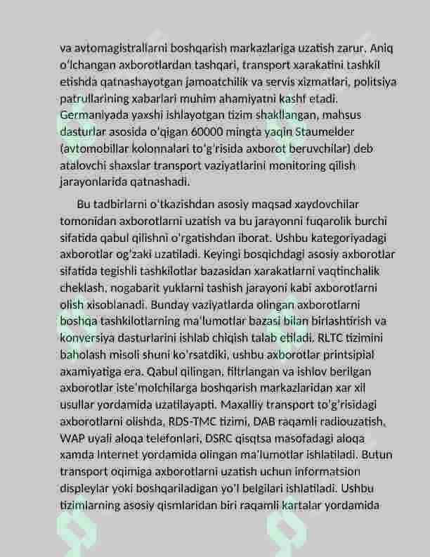 Intelektualtransport tizimlarida Axborot oqimlarini qayta ishlash va boshqarish. 2