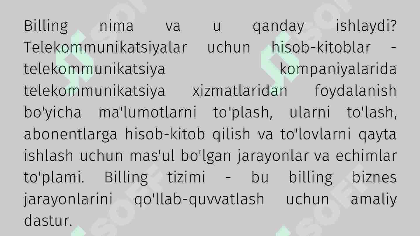 BILLING TIZIMINI ISHLASH TEXNOLOGIYASI VA IQTISODIYOTDA QO'LLASH SALMOG'I 3