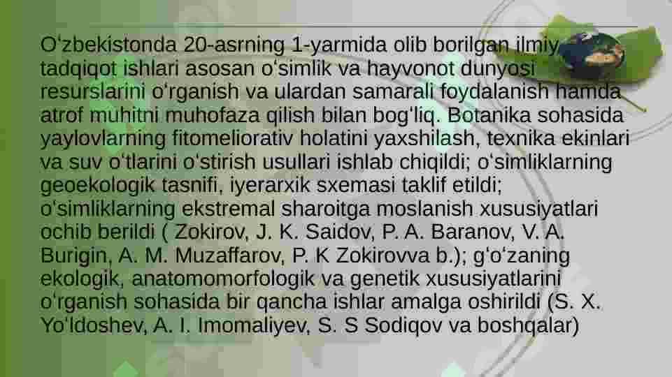 Biologiya va tuproqshunoslik sohasidagi olimlar va ularning ilmiy ishlari ustida ishash 2