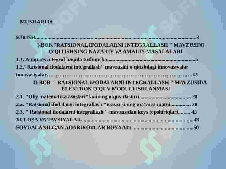 RATSIONAL IFODALARNI INTEGRALLASH MAVZUSINI O'QITISHNING NAZARIY VA AMALIY MASALALARI 2