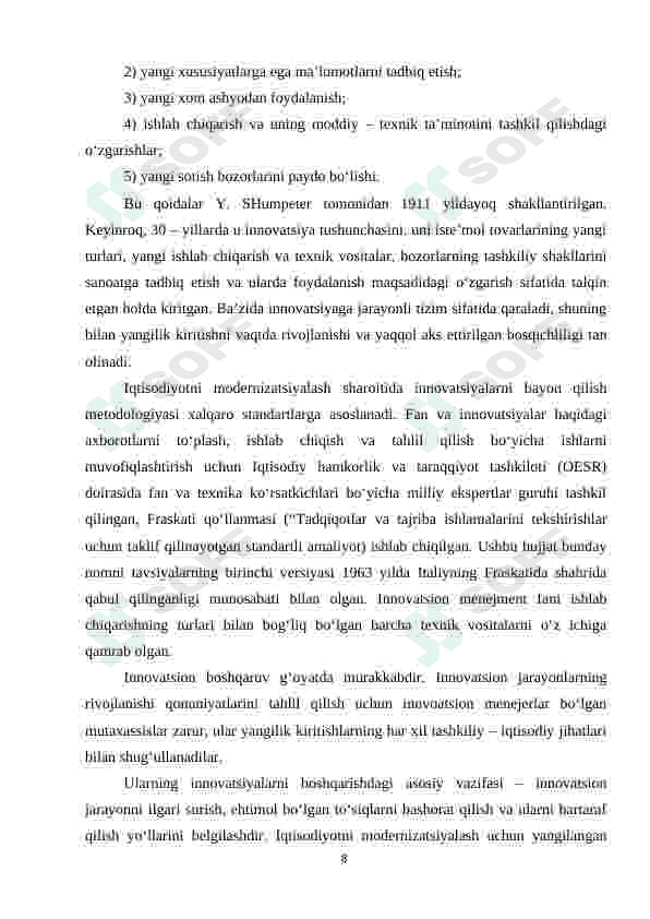 Boshqaruvda innovatsion menejmet va innovatsion jarayonlar tavsifi 8