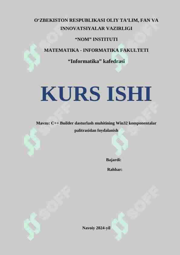 : C++ Builder dasturlash muhitining Win32 komponentalar palitrasidan foydalanish