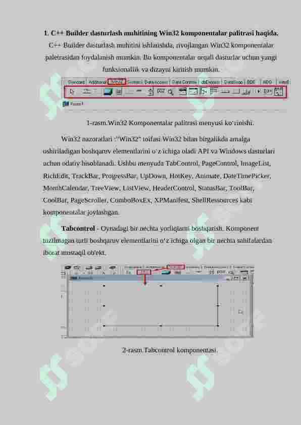 : C++ Builder dasturlash muhitining Win32 komponentalar palitrasidan foydalanish 5