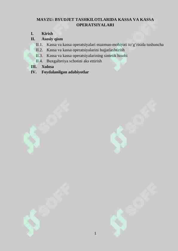 BYUDJET TASHKILOTLARIDA KASSA VA KASSA OPERATSIYALARI