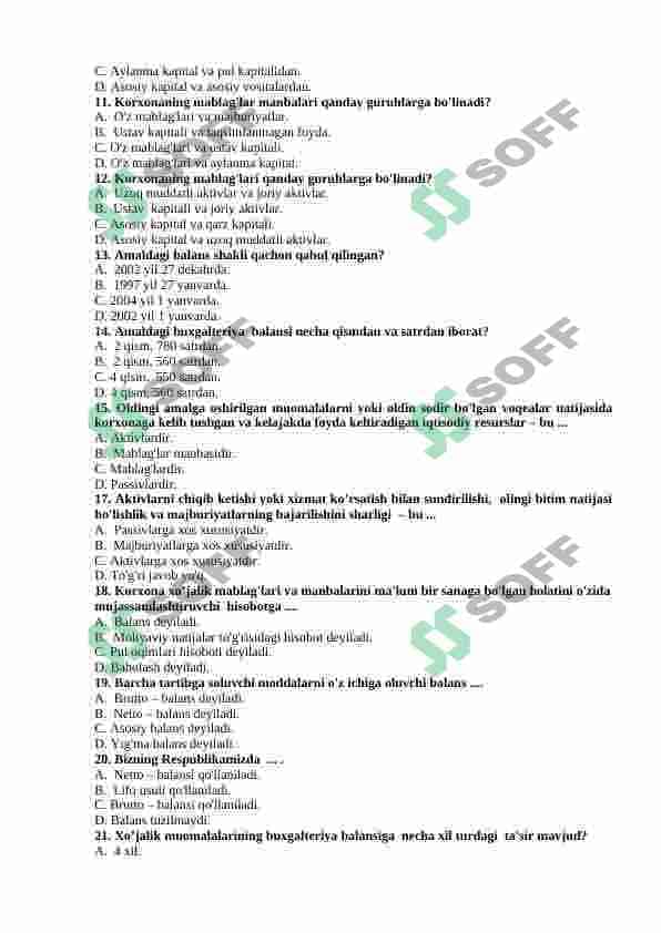 Buxgalteriya fanidan testlar 2