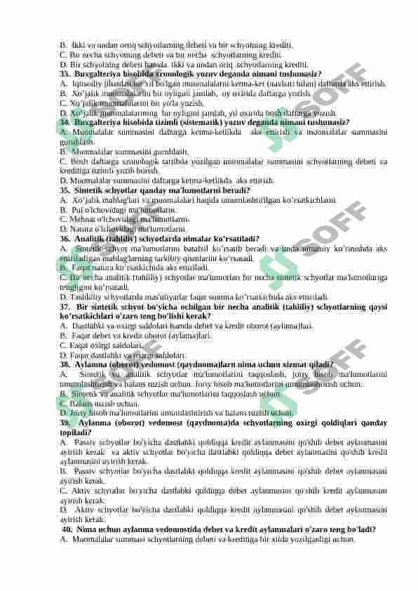 Buxgalteriya fanidan testlar 4