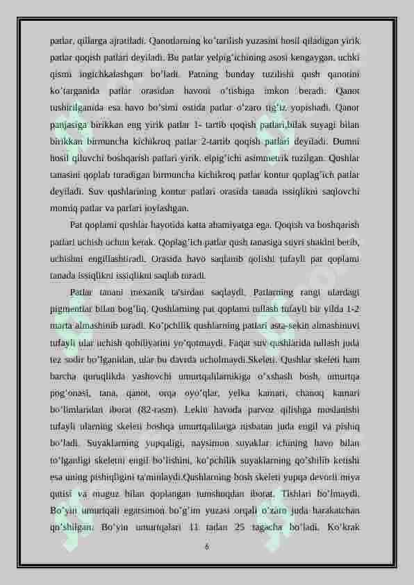 O‘zbekistonda tarqalgan chumchuqsimonlar xilma-xilligi, ularni tarqalishi, biologik xususiyati va amaliy ahamiyati 6