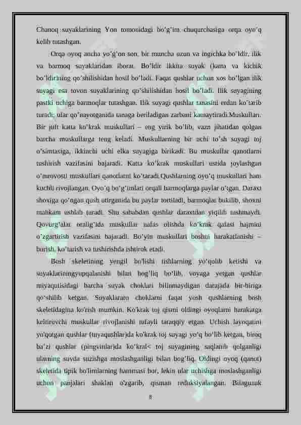 O‘zbekistonda tarqalgan chumchuqsimonlar xilma-xilligi, ularni tarqalishi, biologik xususiyati va amaliy ahamiyati 8