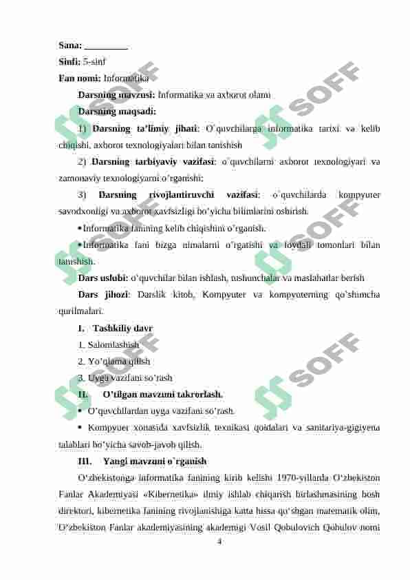 Iformatika fanidan dars ishlanmasi(5-sinflar) 4