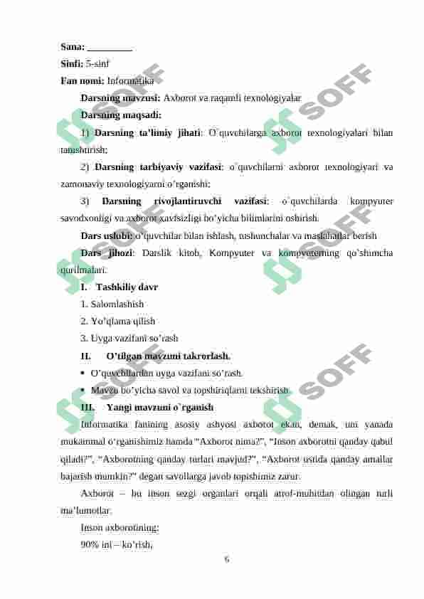 Iformatika fanidan dars ishlanmasi(5-sinflar) 6