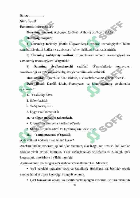 Iformatika fanidan dars ishlanmasi(5-sinflar) 8